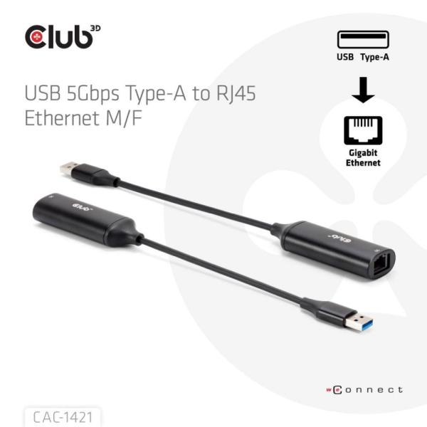 Club3D Adaptér USB-A na RJ45,  5Gb,  24cm3