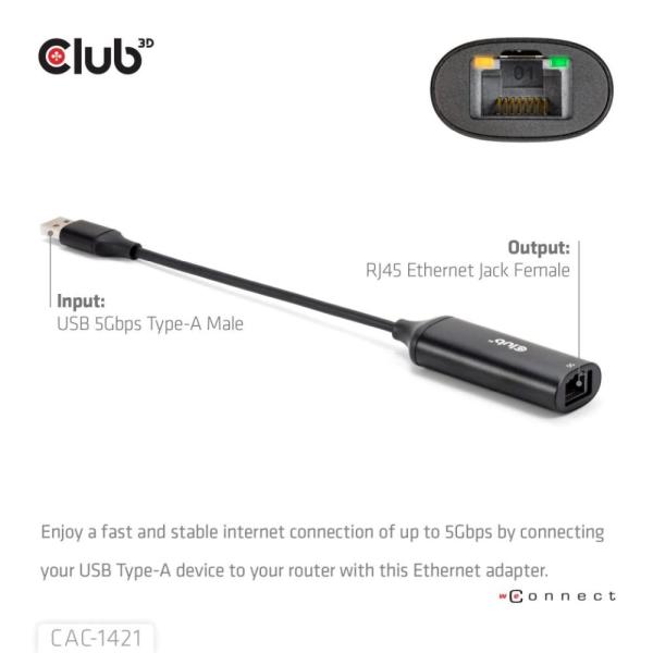 Club3D Adaptér USB-A na RJ45,  5Gb,  24cm1