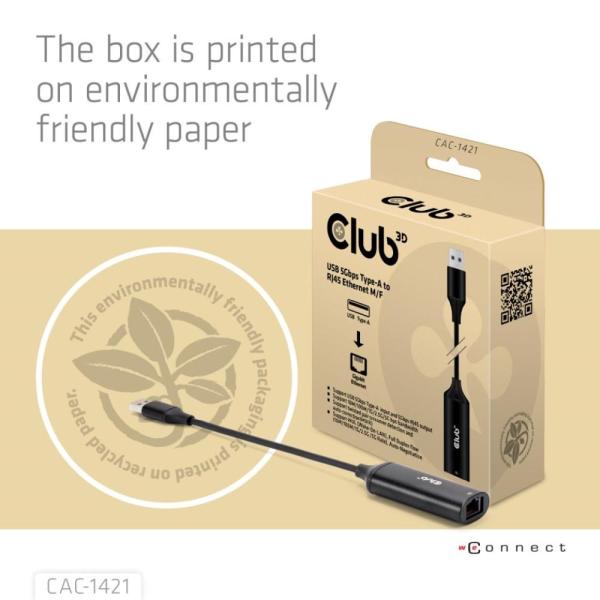 Club3D Adaptér USB-A na RJ45,  5Gb,  24cm4