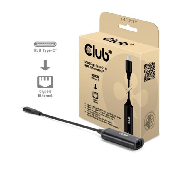 Club3D Adaptér USB-C na RJ45,  5Gb,  24cm