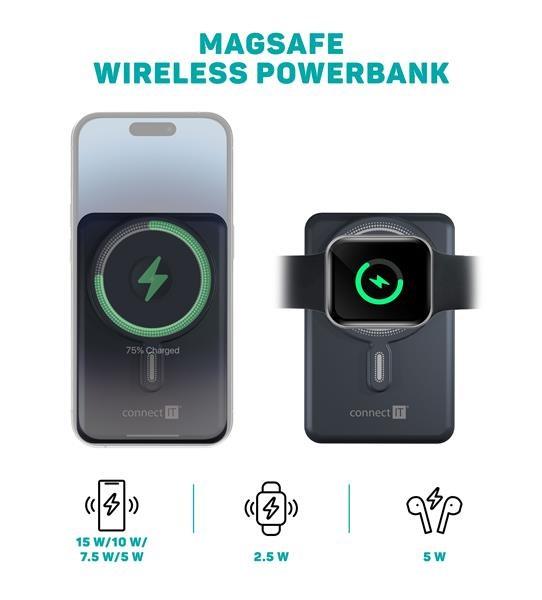 CONNECT IT Powerbanka TravelCharge, MagSafe, 10000 mAh, USB-C, Lightning, Šedá6