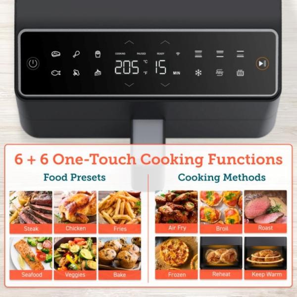 BAZAR - Cosori Dual Blaze 6.4L SMART horkovzdušná  fritéza + 5x špíz a gril. rošt,  black - Rozbaleno (Komplet)0