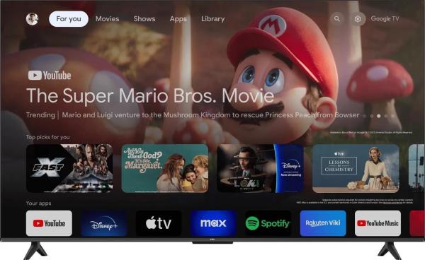 TCL 65V6B 65" TV,  4K Ultra HD,  Smart,  Dolby Audio,  Google TV,  Miracast,  Bluetooth,  WiFi,  ALLM9