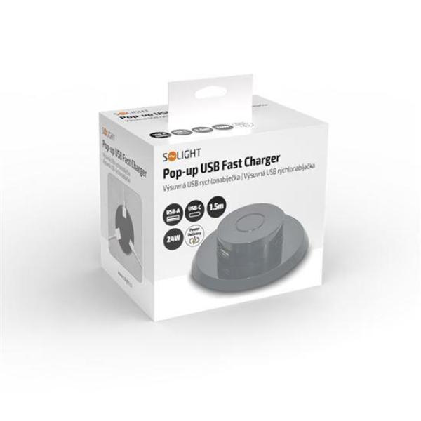 Solight výsuvná nabíječka USB A+C 24W PD, černá3