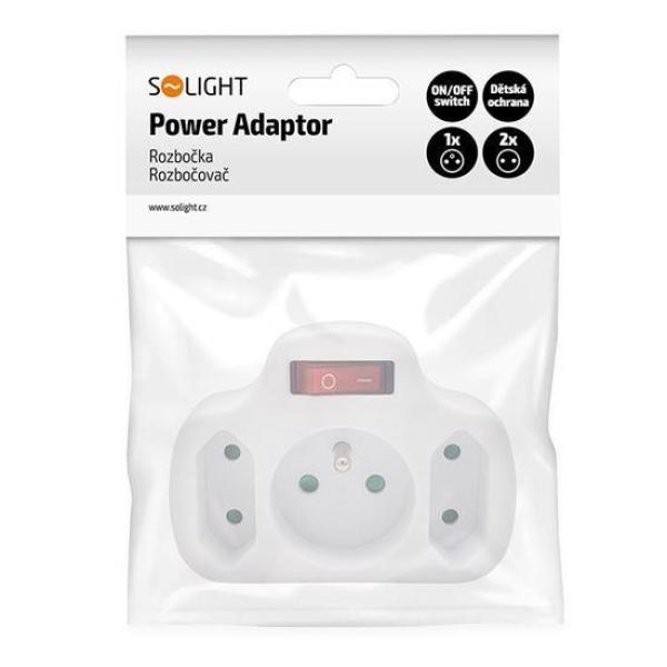 Solight rozbočka,  1x 10A + 2x 2, 5A,  bílá,  vypínač3
