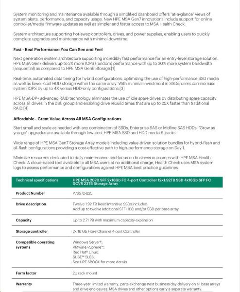 HPE MSA 2070 SFF 23TB (12x1.92TB R0Q47A,  2x16G FC4pController,  4x16Gb SFP-SFP-FCXCVR C8R24B) Smart Choice4