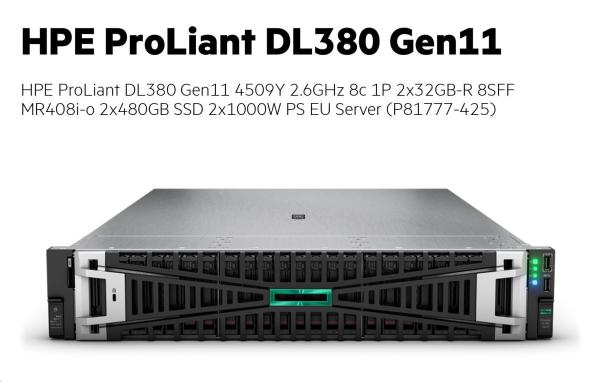 HPE PL DL380g11 4509Y (2.6/ 8C) 2x32G (p64706) 8SFF MR408i-o 2x480G 2x1000W 4x1Gb NBD333 Smart Choice2