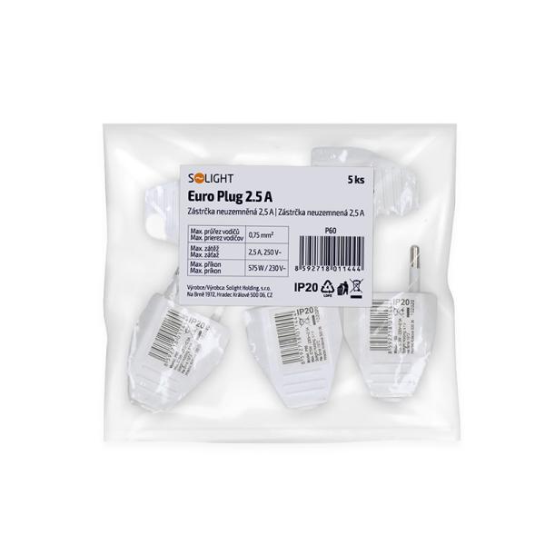 Solight zástrčka plochá 2.5A, přímá, IP20, bílá3