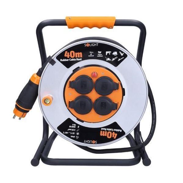 Solight 4z prodlužovací přívod - na bubnu, 40m guma H07RN-F, 3x 2, 5mm2, IP443