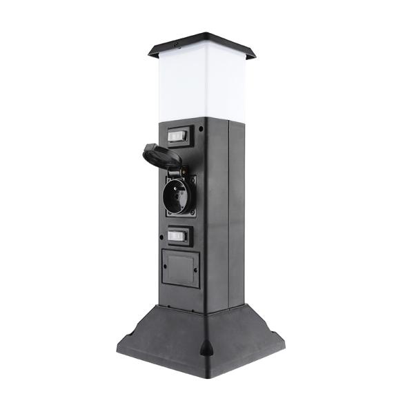 Solight zahradní sloupek IP44 s LED osvětlením,  plast,  2 zásuvky,  hranol,  černý
