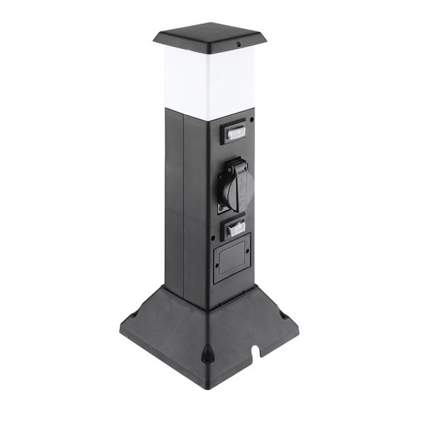 Solight zahradní sloupek IP44 s LED osvětlením,  plast,  2 zásuvky,  hranol,  černý1