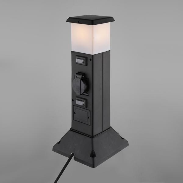 Solight zahradní sloupek IP44 s LED osvětlením,  plast,  2 zásuvky,  hranol,  černý4