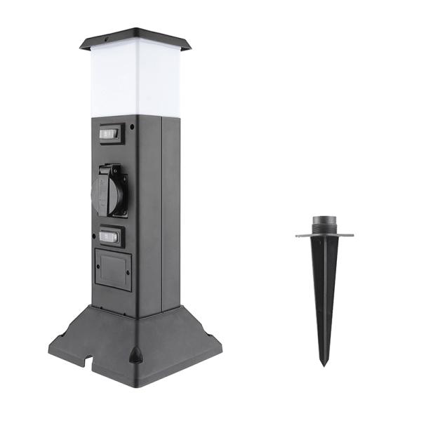 Solight zahradní sloupek IP44 s LED osvětlením,  plast,  2 zásuvky,  hranol,  černý5