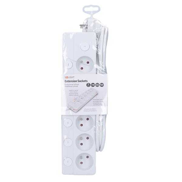 Solight 6z prodlužovací přívod, 3m, 3 x 1mm2, bílý, 6+1 vypínač2