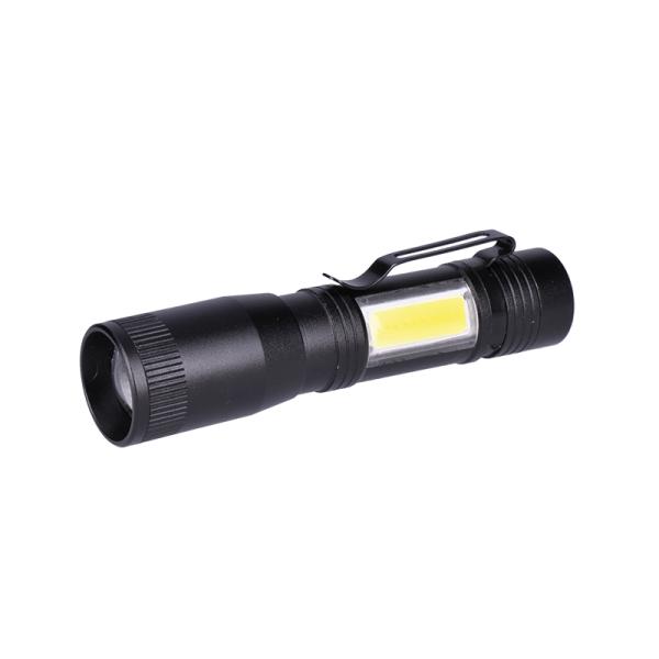 Solight LED kovová svítilna,  150 +60lm,  3W + COB,  AA,  černá