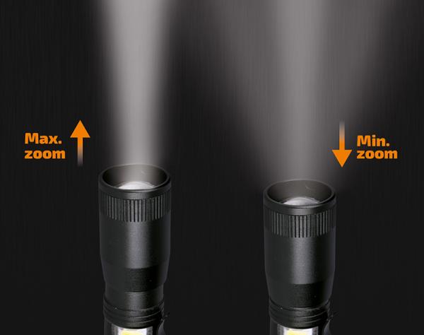 Solight LED kovová svítilna,  150 +60lm,  3W + COB,  AA,  černá3