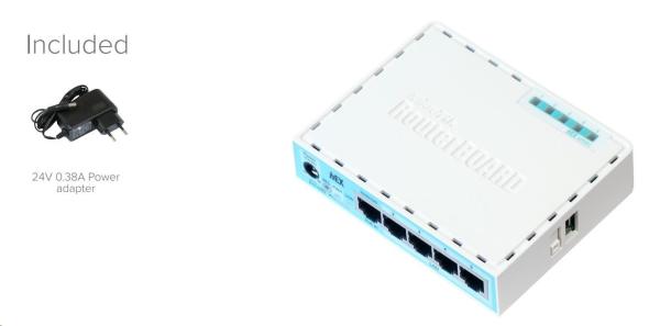 MikroTik RouterBOARD hEX,  880MHz dual-core CPU,  256MB RAM,  5x LAN,  USB,  microSD slot,  vč. L4 licence2
