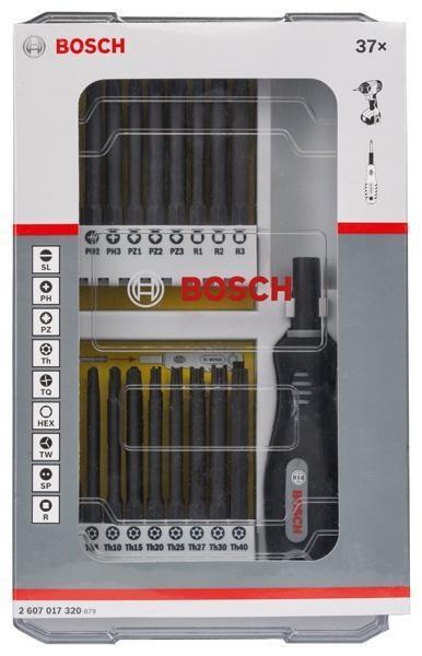 Bosch sada 37 kusů šroubovacích nástavců s rukojetí PH,  PZ,  SL,  TH,  TQ,  H,  TW,  SP,  R a držákem1
