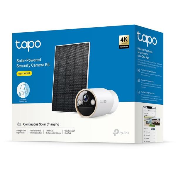 TP-Link Tapo C460 KIT venkovní kamera,  solární panel (8MP,  4K,  2160p,  IR 15m,  WiFi,  micro SD card,  IP66)4