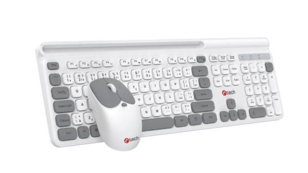 Klávesnice C-TECH Quallis WLKMC-05, bezdrátový combo set s myší, bílá, USB, CZ/ SK