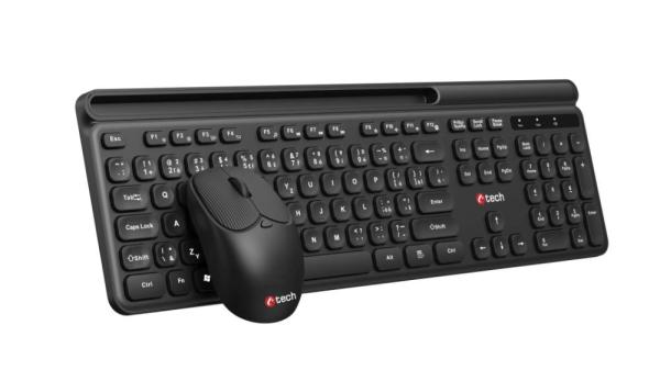 Klávesnice C-TECH Quallis WLKMC-05, bezdrátový combo set s myší, černý, USB, CZ/ SK
