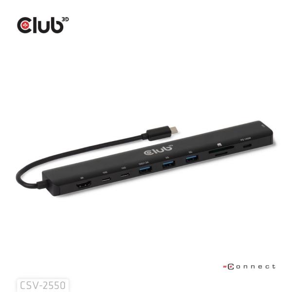 Club3D Dokovací stanice USB-C 10v1,  140W PD,  1xHDMI,  3xUSB-C,  3xUSB,  1xRJ45,  černá1
