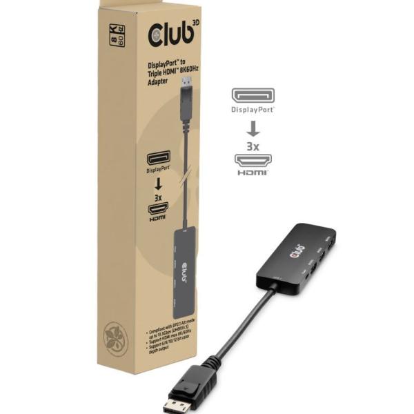 Club3D hub MST (Multi Stream Transport) DisplayPort 1.4 na 3x HDMI 8K60Hz (M/ F)