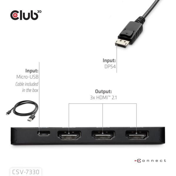 Club3D hub MST (Multi Stream Transport) DisplayPort 1.4 na 3x HDMI 8K60Hz (M/ F)2