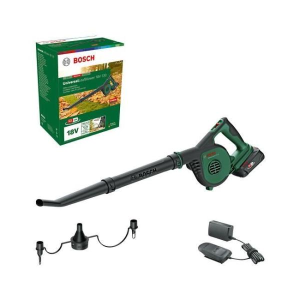 Bosch UniversalLeafBlower 18V-130 akumulátorový fukar na listí,  akumulátor,  proudění vzduchu 185 – 245 km/ h