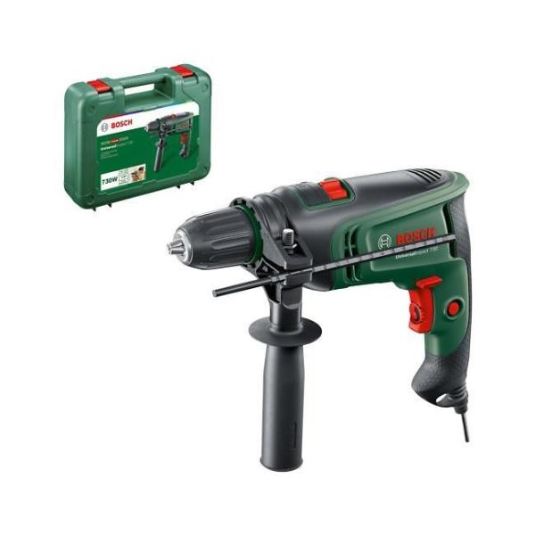 Bosch UniversalImpact 730 příklepová vrtačka,  730 W,  průměr do oceli 12 mm,  do dřeva 30 mm,   do zdiva 14 mm