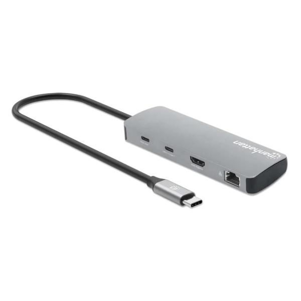MANHATTAN Dokovací stanice USB-C 9v1, HDMI, USB-C 3.0, USB-C PD 100W, 3xUSB-A 3.0, SD microSD, RJ451