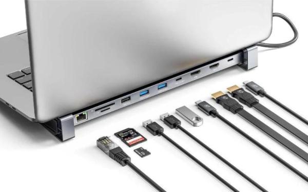MANHATTAN Dokovací stanice USB-C 10v1, 2xHDMI, USB-C 3.0, USB-C PD 100W, 3xUSB-A 3.0, SD microSD, RJ451