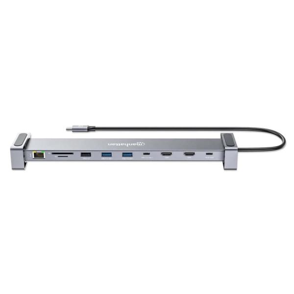 MANHATTAN Dokovací stanice USB-C 10v1, 2xHDMI, USB-C 3.0, USB-C PD 100W, 3xUSB-A 3.0, SD microSD, RJ454
