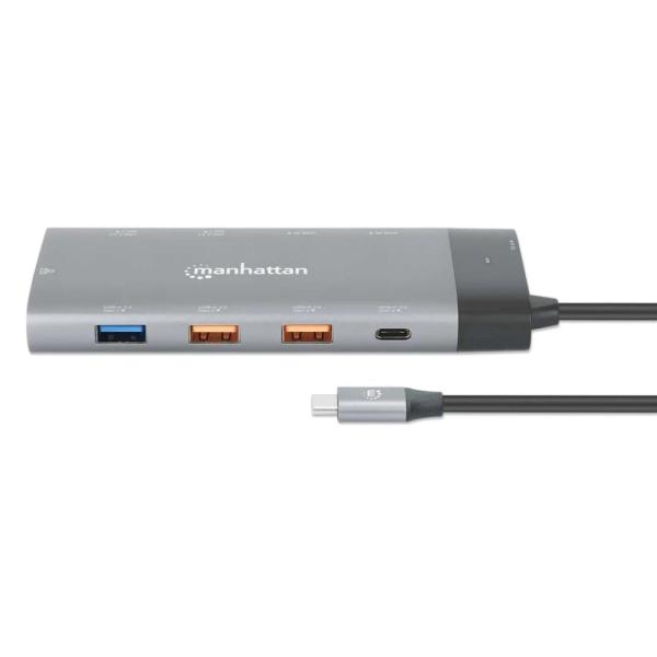 MANHATTAN Dokovací stanice USB-C 10v1, 2xHDMI, USB-C 3.1, USB-C PD 100W, 2xUSB-A 3.1, 3xUSB-A 3.0, RJ452