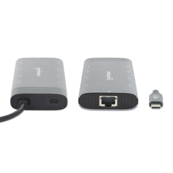 MANHATTAN Dokovací stanice USB-C 10v1, 2xHDMI, USB-C 3.1, USB-C PD 100W, 2xUSB-A 3.1, 3xUSB-A 3.0, RJ453
