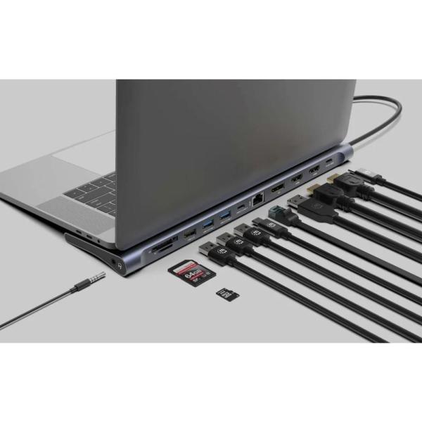 MANHATTAN Dokovací stanice USB-C 12v1, 2xHDMI, DP, USB-C PD 100W, USB-C 3.0, 3xUSB-A 3.0, SD microSD, RJ45, 3.5mm Jack1
