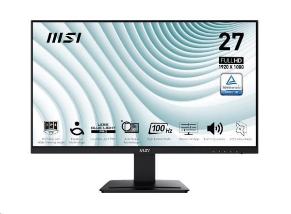 MSI LCD PRO MP273A, 27" 1920x1080, IPS, 100Hz, 1ms, VESA 75x75mm, N/A, Black