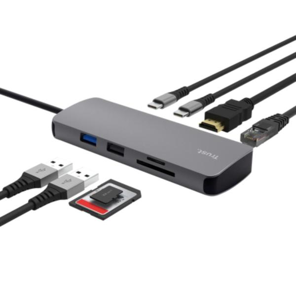 TRUST Dokovací stanice DALYX USB-C,  8v1,  HDMI,  RJ45,  2xUSB-C,  2xUSB-A,  microSD/ SD karta,  šedá4