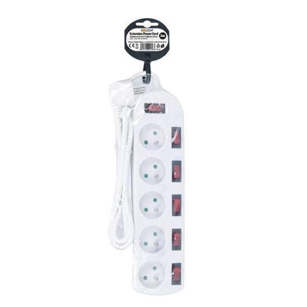 Solight prodlužovací přívod, 5 zásuvek, bílý, 6x vypínač, 2m1