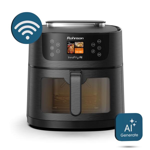 Rohnson InnoFry AI chytrá horkovzdušná fritéza,  1800 W,  Wi-Fi,  objem 8 l,  TFT displej,  černá