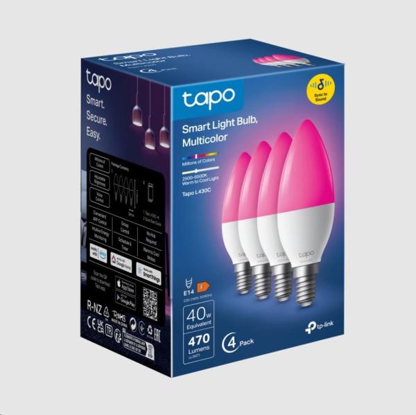 TP-Link Tapo L430C(4-pack) chytrá WiFi stmívatelná LED žárovka (barevná, 2500K-6500K, 470lm, 2, 4GHz, E14)2