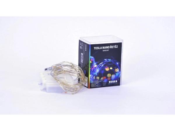 TESLA nano řetěz 50LED,  RGB,  5m + 30cm kabel