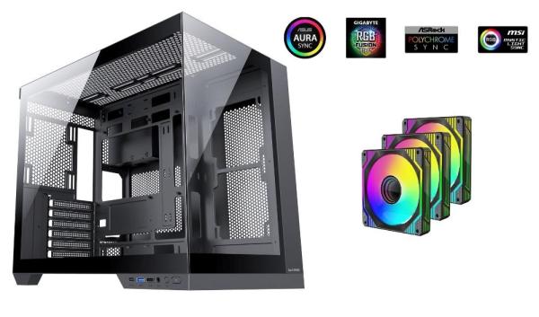 1stCOOL skříň DREAMER,  Mid Tower,  AU,  USB 3.0,  USB-C,  3x 120mm ARGB Fan,  černá7