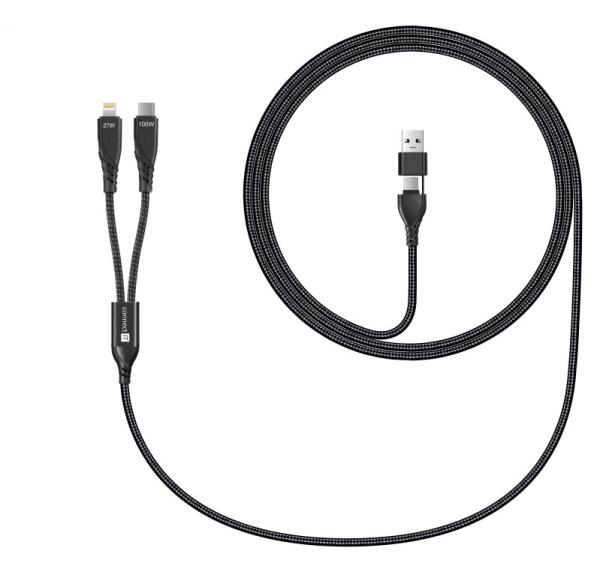 CONNECT IT Nabíjecí kabel Wirez 4v1,  USB-C/ USB,  Lightning/ USB-C,  1.25m,  černá2