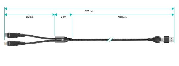 CONNECT IT Nabíjecí kabel Wirez 4v1,  USB-C/ USB,  Lightning/ USB-C,  1.25m,  černá3