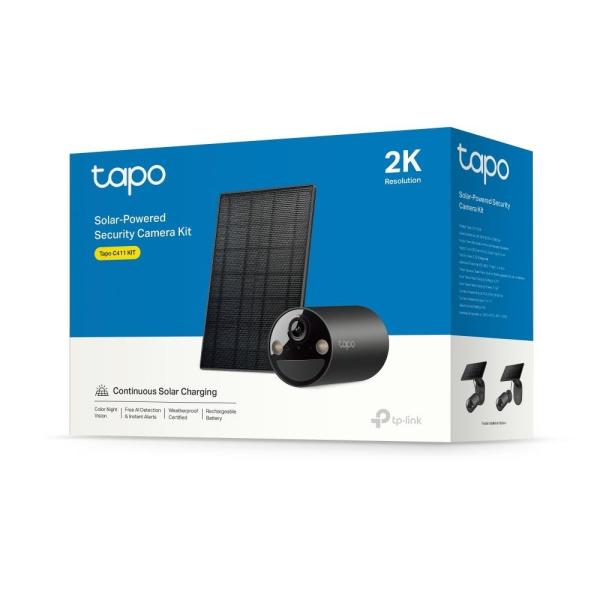 TP-Link Tapo C411 KIT venkovní kamera,  solární panel (3MP,  2K QHD,  1296p,  IR 9m,  WiFi,  micro SD card,  IP65)3