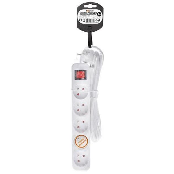 Solight prodlužovací přívod 3m, 5 zásuvek, vypínač, 16A/3680W, PVC, bílý3