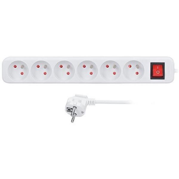 Solight prodlužovací přívod 5m,  6 zásuvek,  vypínač,  16A/ 3680W,  PVC,  bílý