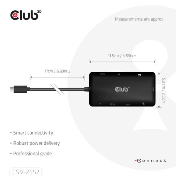 Club3D Dokovací stanice USB-C 9v1, 2xHDMI, 1xUSB-C, 1xUSB-C PD, 2xUSB, 1xRJ45, microSD SD, černá1