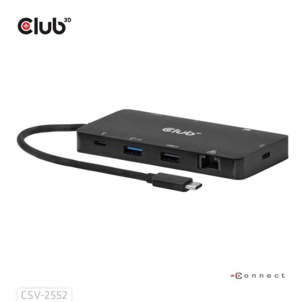 Club3D Dokovací stanice USB-C 9v1, 2xHDMI, 1xUSB-C, 1xUSB-C PD, 2xUSB, 1xRJ45, microSD SD, černá4